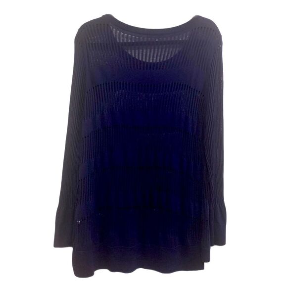 HALOGEN KNIT TOP WOMEN XLP NAVY BLUE ROUND NECKLINE SHEER LOOSE KNIT. - Picture 3 of 7